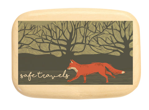 Open View of a Organizer Box with color printed image of Safe Travels Fox
