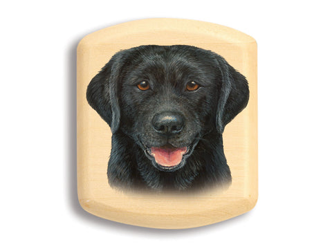 Top View of a 2" Flat Wide Aspen with color printed image of Black Labrador