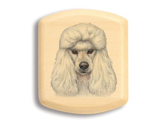 Top View of a 2" Flat Wide Aspen with color printed image of White Poodle