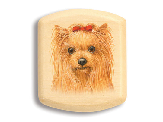 Top View of a 2" Flat Wide Aspen with color printed image of Yorkshire Terrier