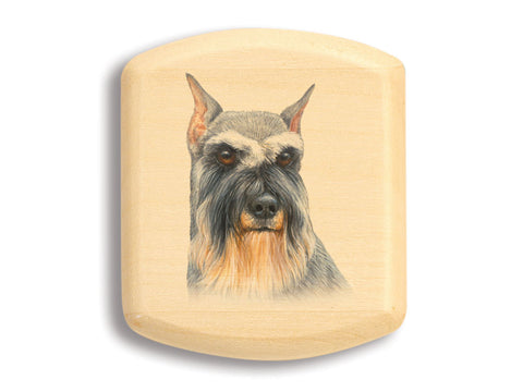 Top View of a 2" Flat Wide Aspen with color printed image of Schnauzer