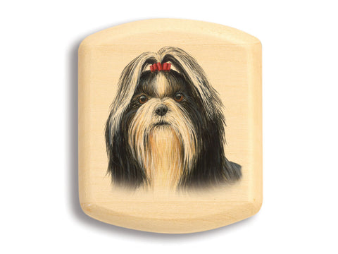 Top View of a 2" Flat Wide Aspen with color printed image of Shih Tzu