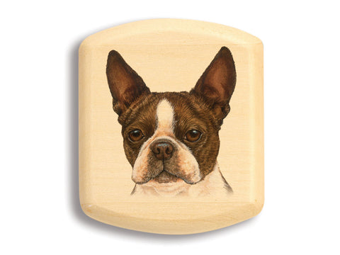 Top View of a 2" Flat Wide Aspen with color printed image of Boston Terrier