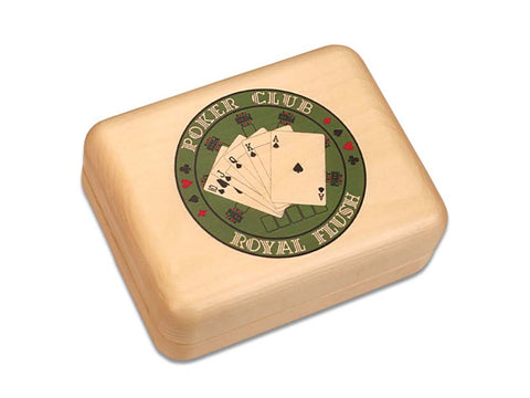 Open View of a Ace Playing Cards Hinged Box with color printed image of Poker Royal Flush, w/ Cards