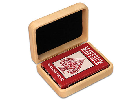 Open View of a Ace Playing Cards Hinged Box with color printed image of Poker Royal Flush, w/ Cards