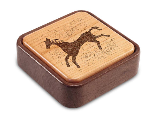 Angled Top View of a Terra Inside Engraved Flip-Top with laser engraved image of Horse Petroglyph