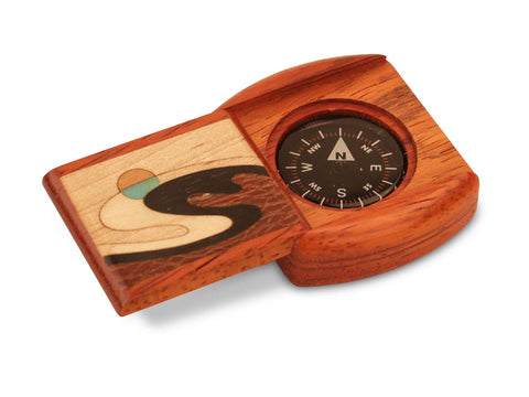 Open View of a Large Padauk Compass Box - Wave Inlay