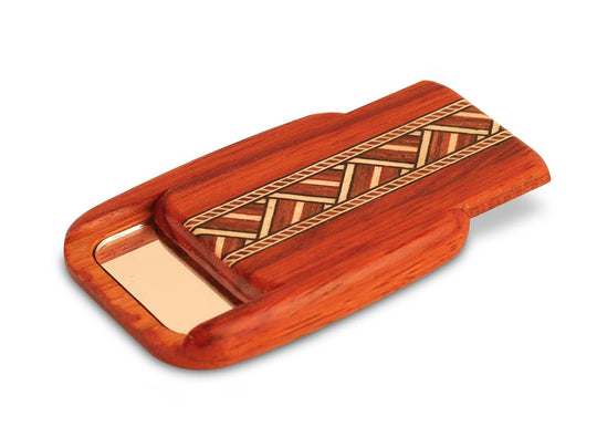 Open View of a Padauk Secret Mirror Box - Zig Zag Inlay