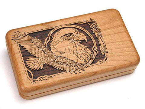 Top View of a Hinged Box 8x5" with laser engraved image of Eagle Soaring
