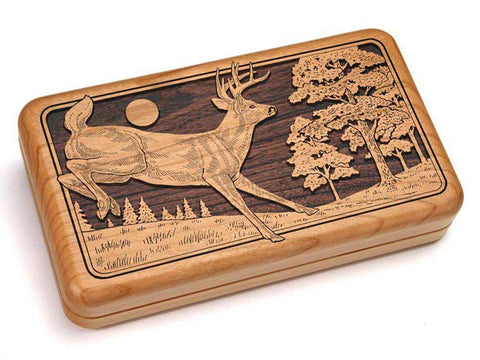 Top View of a Hinged Box 8x5" with laser engraved image of Running Deer