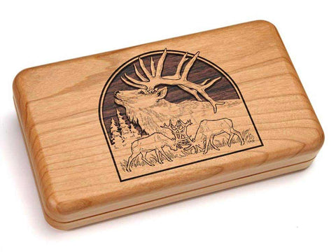 Top View of a Hinged Box 8x5" with laser engraved image of Elk