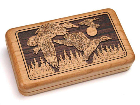 Top View of a Hinged Box 8x5" with laser engraved image of Ducks