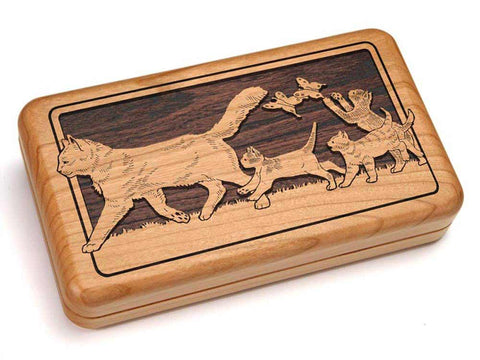 Top View of a Hinged Box 8x5" with laser engraved image of Cats