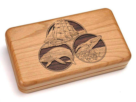 Top View of a Hinged Box 8x5" with laser engraved image of The Seas