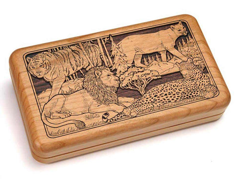Top View of a Hinged Box 8x5" with laser engraved image of Wildlife Collage