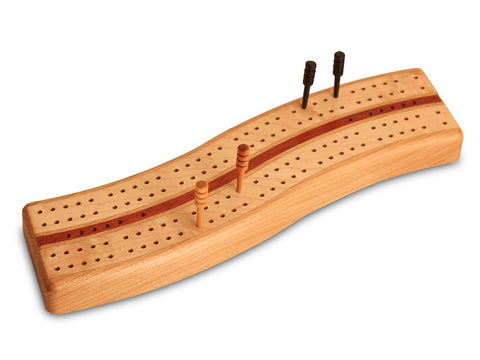 Top View with Pegs of a Cherry S Curve Cribbage Board