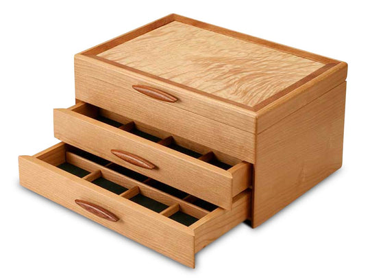 Drawer Open View of a Cascade I Jewelry Box –2 Drawer Sapphire