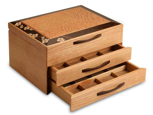 Drawer Open View of a Cherry Blossom Jewelry Box –2 Drawer