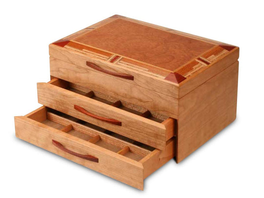 Drawer Open View of a Mission Style Jewelry Box –2 Drawer