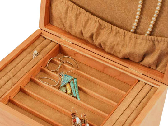 Open View Zoomed in of a Mission Style Jewelry Box –2 Drawer