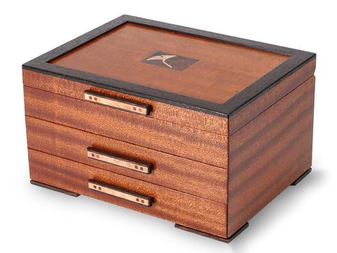 Angled View of a Gingko Leaves Jewelry Box –2 Drawer