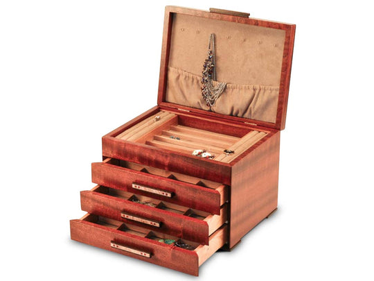 Open Top View of a Gingko Leaves Jewelry Box –3 Drawer