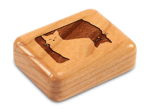Top View of a 2" Flat Narrow Cherry with laser engraved image of Cat Memories