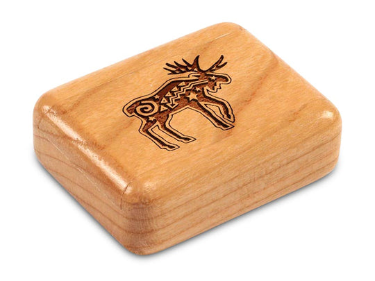 Top View of a 2" Flat Narrow Cherry with laser engraved image of Primitive Moose