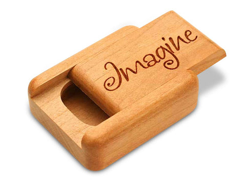 Top View of a 2" Flat Narrow Cherry with laser engraved image of Imagine