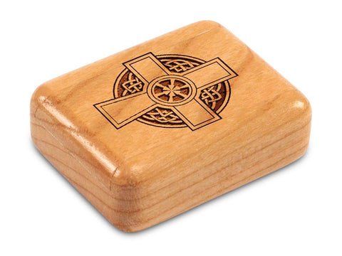 Top View of a 2" Flat Narrow Cherry with laser engraved image of Celtic Cross Circle
