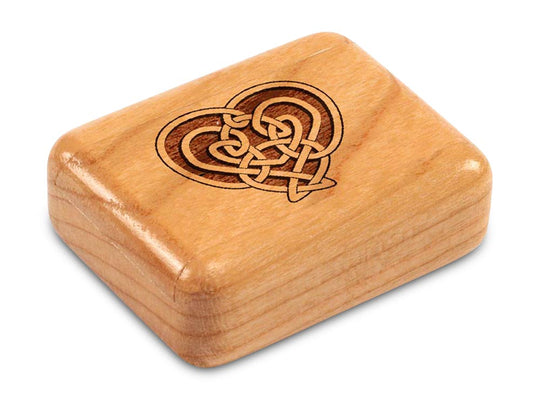 Top View of a 2" Flat Narrow Cherry with laser engraved image of Celtic Heart