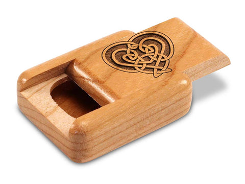 Top View of a 2" Flat Narrow Cherry with laser engraved image of Celtic Heart