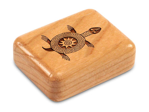 Top View of a 2" Flat Narrow Cherry with laser engraved image of Primitive Turtle