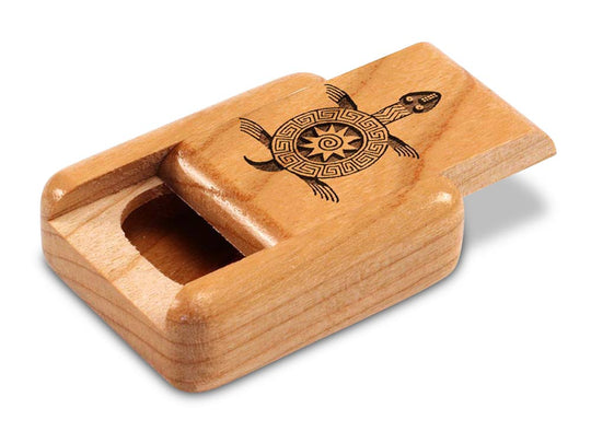 Opened View of a 2" Flat Narrow Cherry with laser engraved image of Primitive Turtle
