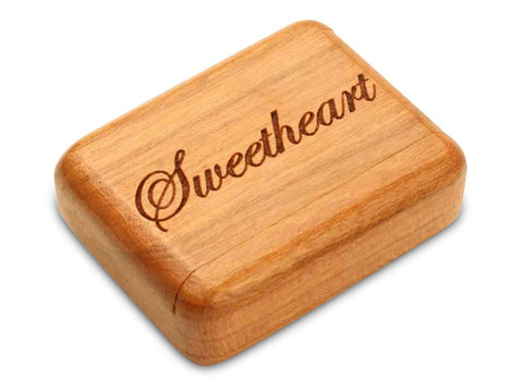 Top View of a 2" Flat Narrow Cherry with laser engraved image of Sweetheart