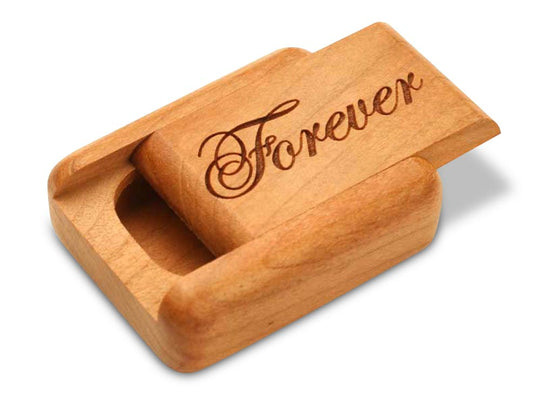 Top View of a 2" Flat Narrow Cherry with laser engraved image of Forever
