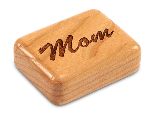 Top View of a 2" Flat Narrow Cherry with laser engraved image of Mom