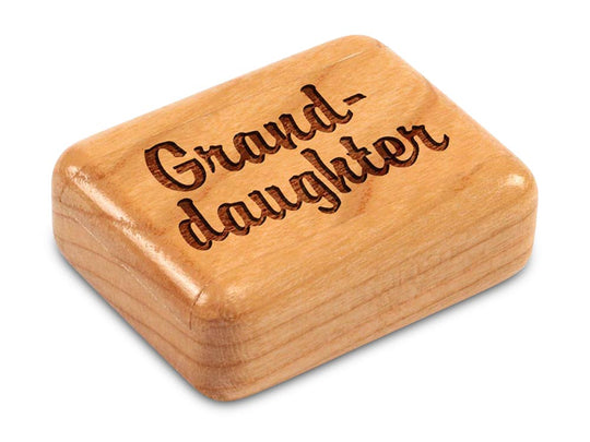 Top View of a 2" Flat Narrow Cherry with laser engraved image of Granddaughter