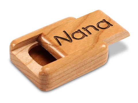 Top View of a 2" Flat Narrow Cherry with laser engraved image of Nana