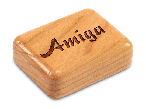 Top View of a 2" Flat Narrow Cherry with laser engraved image of Amiga