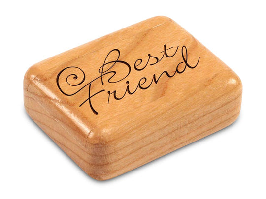 Top View of a 2" Flat Narrow Cherry with laser engraved image of Best Friend