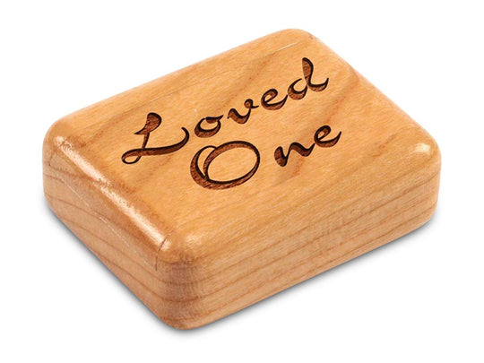 Top View of a 2" Flat Narrow Cherry with laser engraved image of Loved One