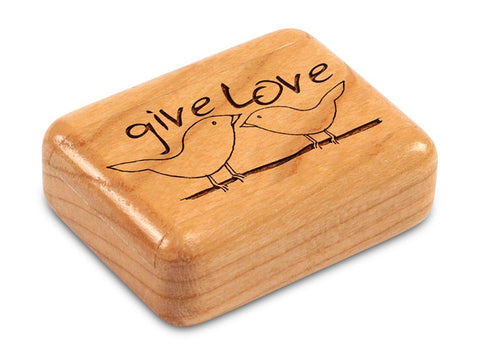 Top View of a 2" Flat Narrow Cherry with laser engraved image of Give Love