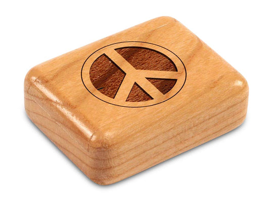 Top View of a 2" Flat Narrow Cherry with laser engraved image of Peace Sign