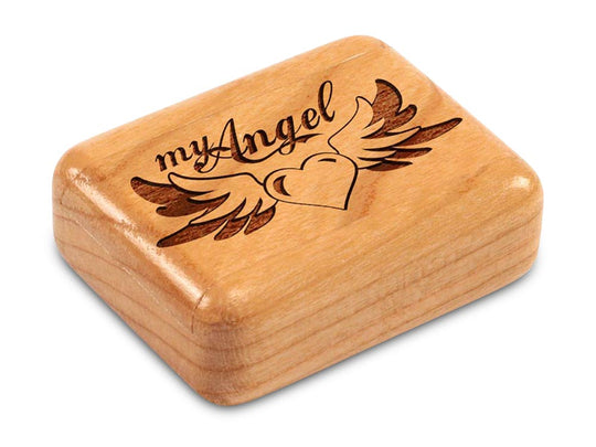 Top View of a 2" Flat Narrow Cherry with laser engraved image of My Angel