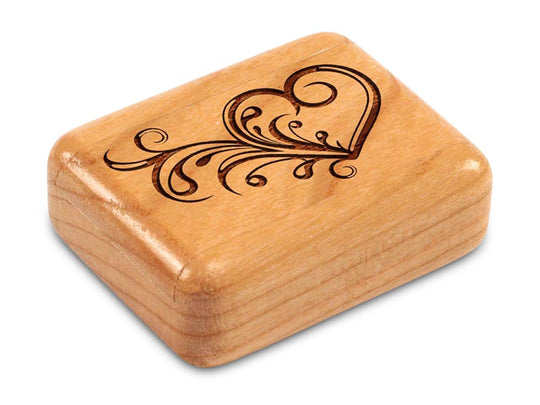 Top View of a 2" Flat Narrow Cherry with laser engraved image of Art Heart