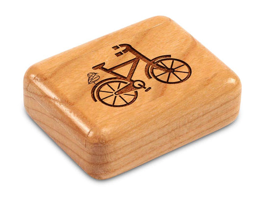 Top View of a 2" Flat Narrow Cherry with laser engraved image of Bike