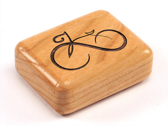 Top View of a 2" Flat Narrow Cherry with laser engraved image of Modern Bike