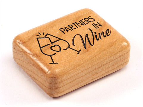Top View of a 2" Flat Narrow Cherry with laser engraved image of Partners in Wine