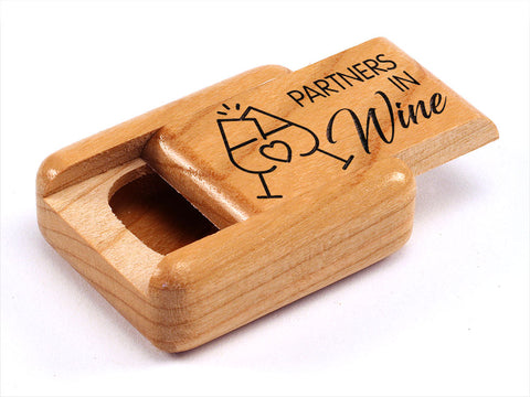 Top View of a 2" Flat Narrow Cherry with laser engraved image of Partners in Wine